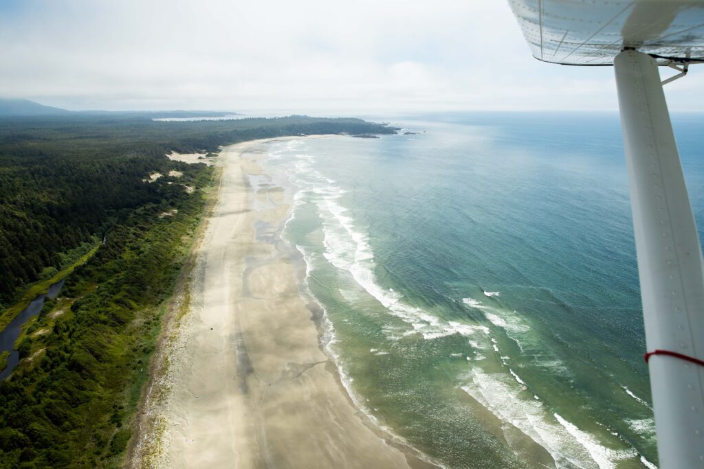 tofino beach and ocean from Tofino Air seaplane